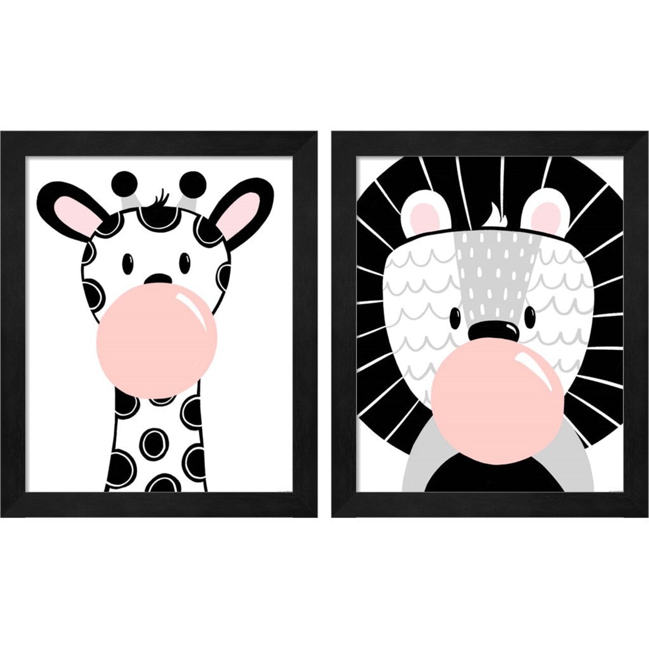 Black Giraffe & Lion by Kyra Brown, 2 Piece Black Framed Art Set
